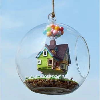 

DIY House Glass Ball Flying Cabin Toy,Pixar Film Up Model With Miniature Furnitures, Wooden Mini Handmade Model Gift Toy