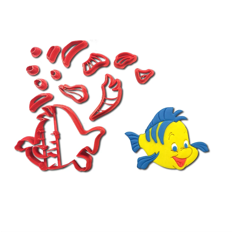 

Little Mermaid Flounder Cookie Cutter Set Fondant Cupcake Top Cutter Made 3D Printed Cake Decorating Tool cortadores de fondant