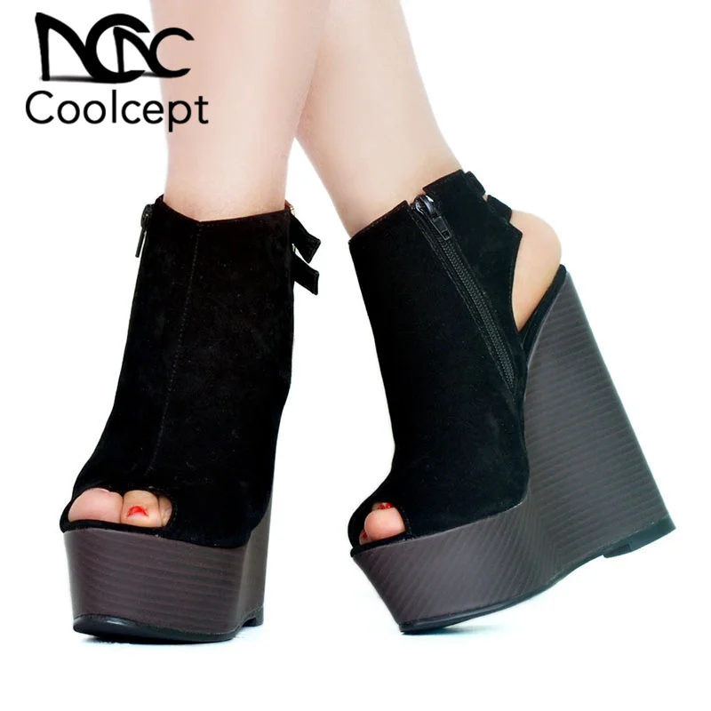 

Coolcept Women Plus Size 35-47 Summer Sandals Peep Toe Zipper Platform Shoes Women Thick Bottom Sexy Club Footwear Ladies