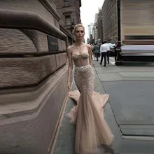 New Crystal Beading Mermaid Evening Dress Sexy Strapless Backless Maxi Gowns Formal Party Wear Dresses Long Vestido De Festa