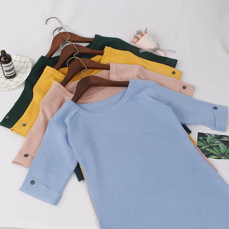 BYGOUBY весенне осенний женский свитер с коротким рукавом вязаный Топ Модный вязаный с пуговицами Женский пуловер и свитер-in Пуловеры from Женская одежда on Aliexpresscom  Alibaba Group