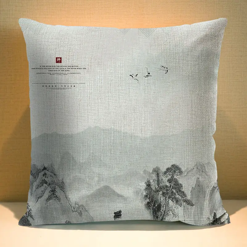 الصينية الحبر الخلابة كيس وسادة الكتان 45*45 cm غطاء وسادة مربع الشكل ل أريكة المنزل الزخرفية زهور مطبوعة رمي المخدة
