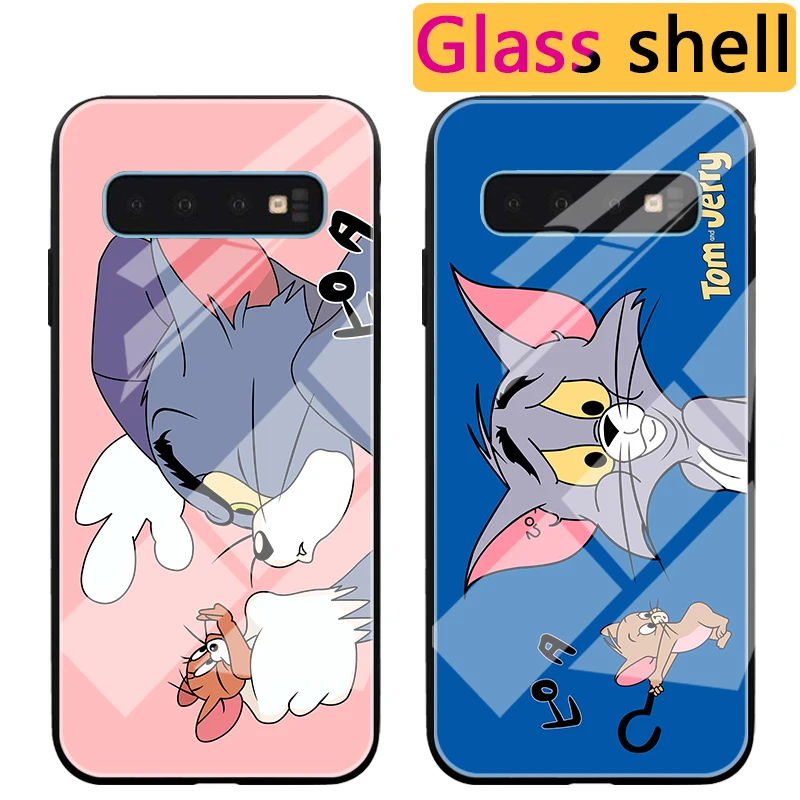 

Funny Tom Glass Case For Samsung Galaxy S8 S9 S10 A7 A8 Plus 2018 Cartoon cat and mouse Case For Samsung Note 8 9 Case Coque