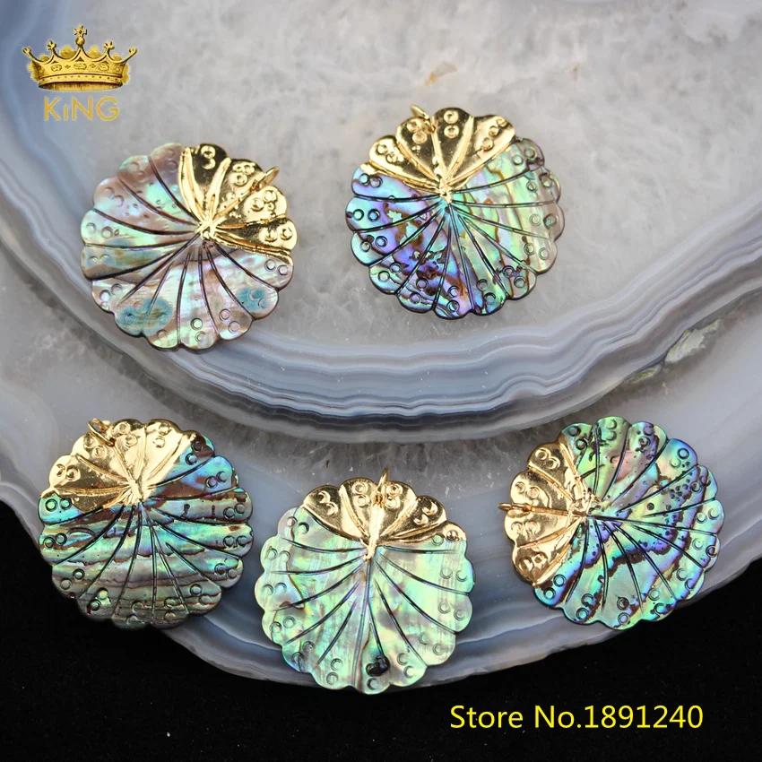 

5pcs 32mm Carved Abalone Shell Charms Fashion Pendants Jewelry Making,Natural Shells Drilled Holes Flower Charms Necklace YT122