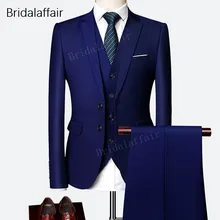 KUSON темно-синий свадебный костюм для выпускного вечера приталеные блейзеры смокинги для мужской формальный деловой рабочие костюмы комплект из 3 предметов(куртка+ брюки+ жилет