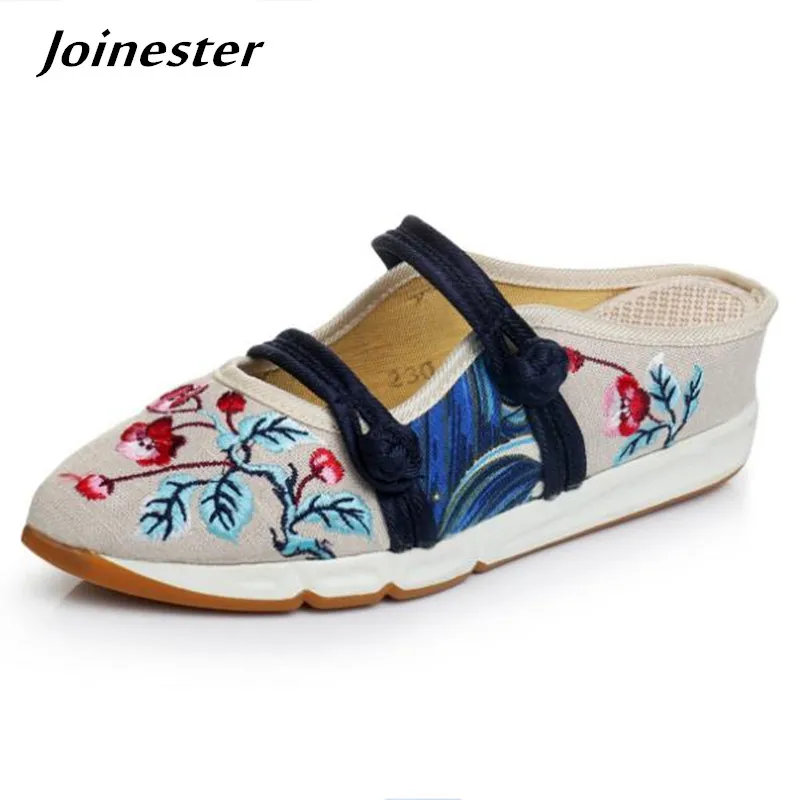 

Pointed Toe Women Summer Slippers Dual Button Strap Canvas Wedge Slippers Ladies Beach Flip Flops Ethnic Mules Casual Slides