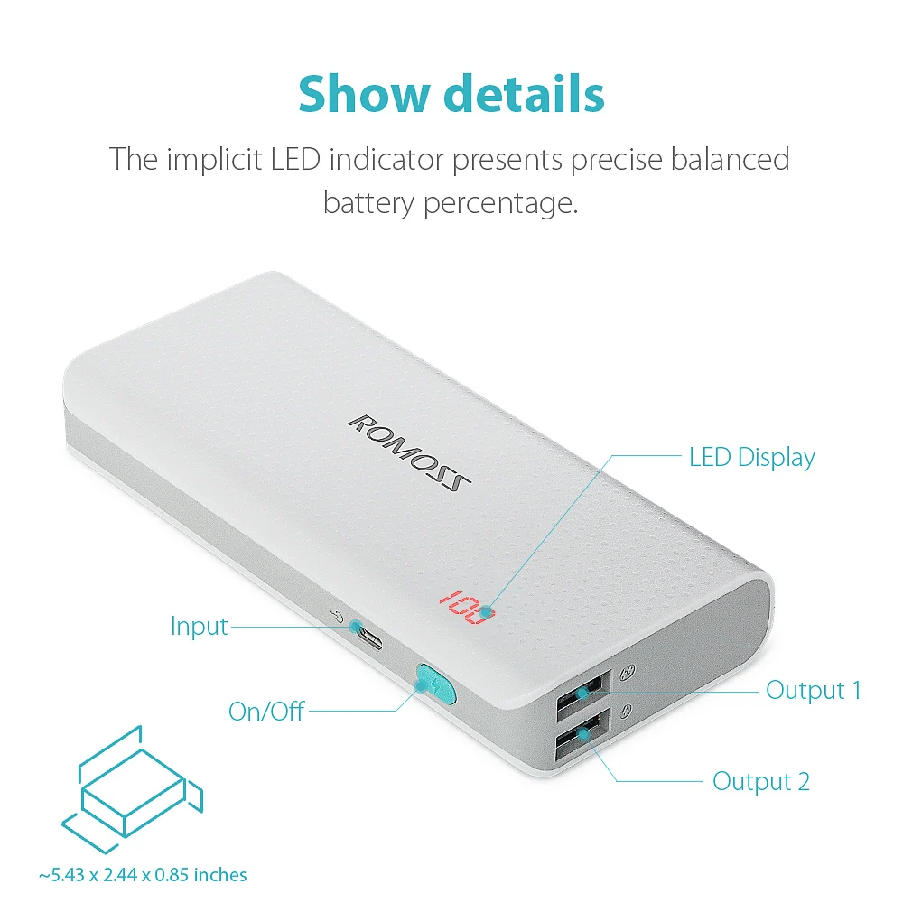 ROMOSS Sense 4 LED 10400mAh Power Bank 2-Port External Battery Packs 8