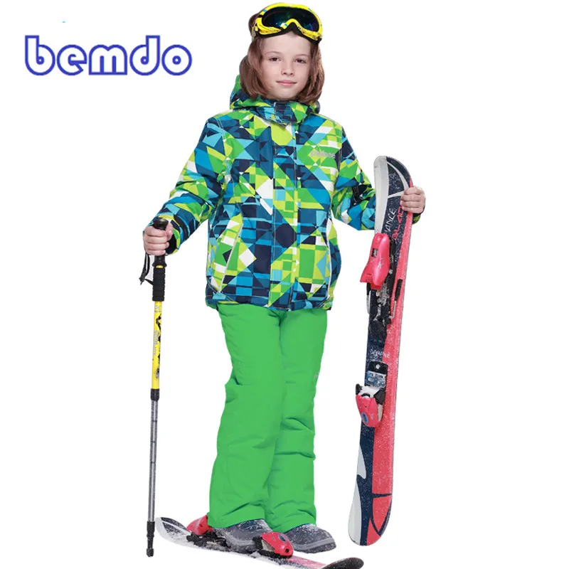 

PHIBEE Winter Fleece Warm Ski Suit Boys Waterproof Mountain Skiing Jacket Coat + Bib Pants Children Kids Snowboard Snow Clothing