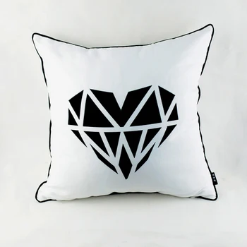 

45*45 cm Home Textile Designer Black White Diamond Heart Throw Pillow Case Cushion Cover for Couch Bedding Wedding