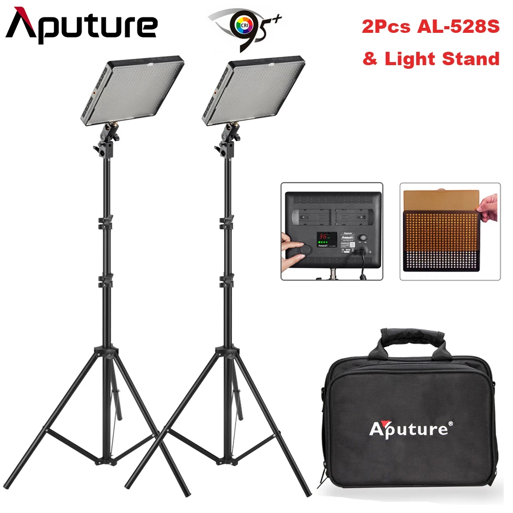 

2Pcs Aputure Amaran AL-528S CRI95+ LED Video Photographic Light Panel with Light Stand Kit for Sony Canon Nikon DSLR Cameras