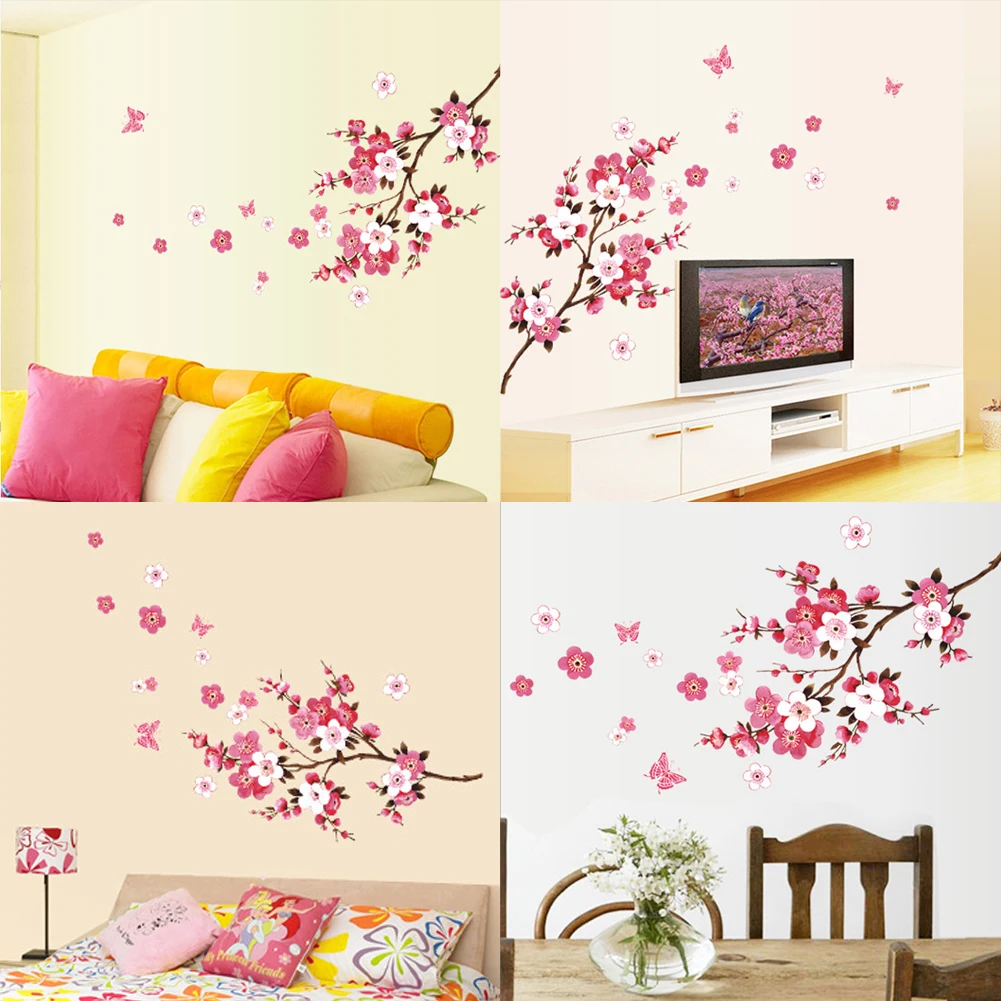 PVC Beautiful Sakura Wall Stickers Living Bedroom Decorations DIY