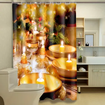 

Christmas Candle Digital Printing Bath Waterproof Shade 3D Photo Shower Curtains