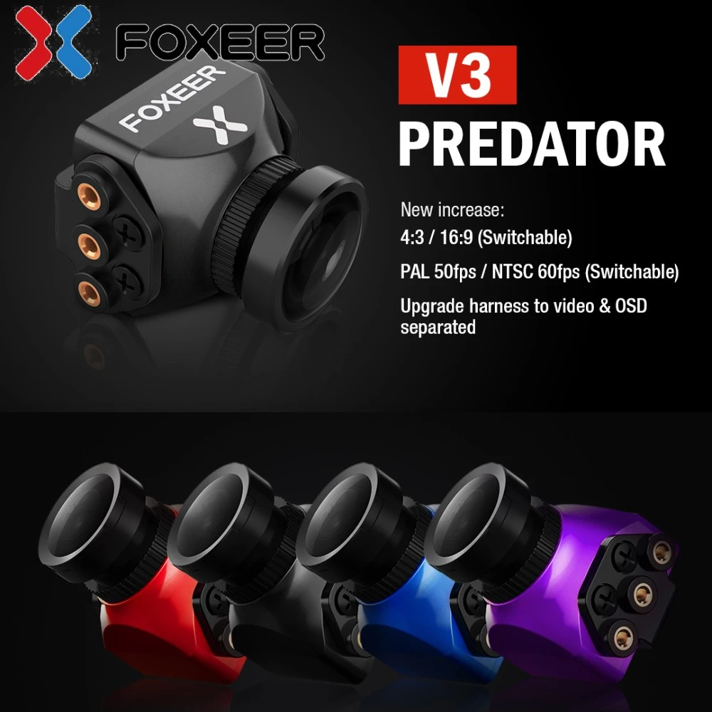 

Foxeer Predator V3 Racing All Weather Camera 16:9/4:3 PAL/NTSC switchable Super WDR OSD 4ms Latency Remote Control
