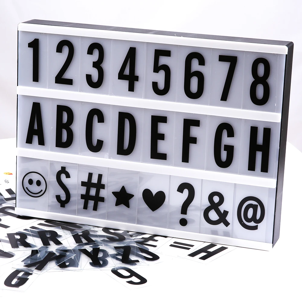 

LED Cinematic Light Box A4 Size 3AA BATTERY or AC 5V 3W USB PORT Powered Acrylic Cinema Lightbox with 90 PCS BLACK Letters Cards
