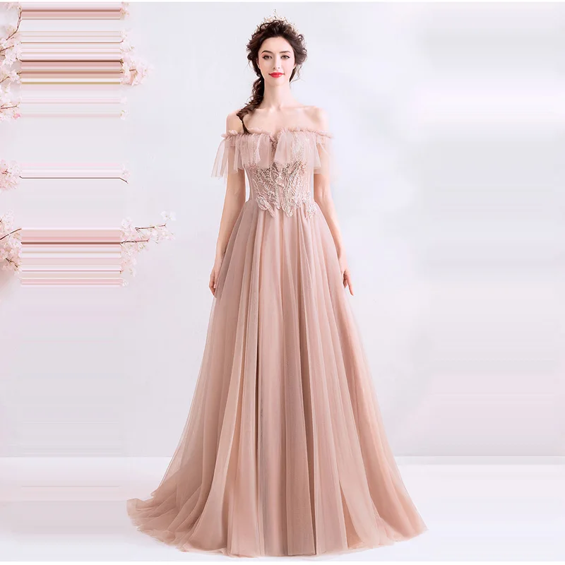 

Evening Dress Pink Sexy Boat Neck Robe De Soiree Sleeveless Women Party Dresses 2019 Long Plus Size Backless Evening Gowns E583