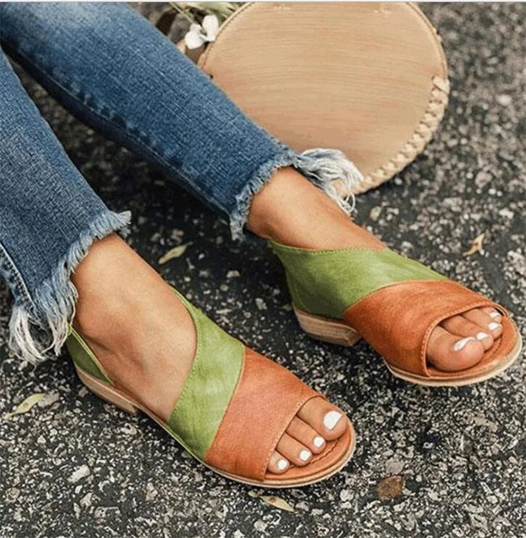 

Rome women sandals spring summer woman Fish mouth Low-heeled flats ladies Comfort Non-slip Casual shoes shallow Plus size A449