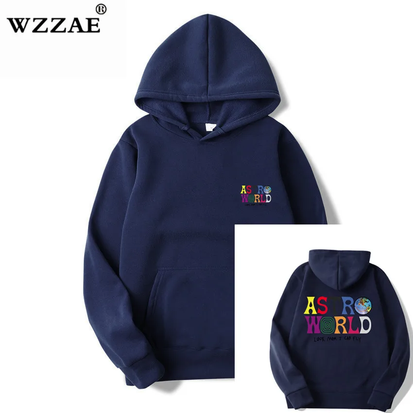 Navy Blue Трэвисс Скотт ASTROWORLD WISH YOU WAS HERE толстовки модные буквы ASTROWORLD Толстовка уличная Мужская Женская пуловер Толстовка - Цвет: Navy Blue