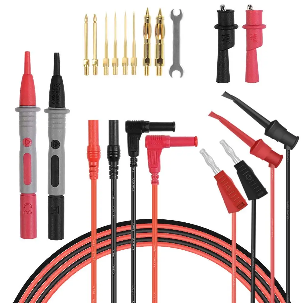 

Multimeter Leads,Test Leads Kit with Mini Hooks Test Probe,30A Copper Alligator Clips,Multimeter Probes Sharp Tips Set