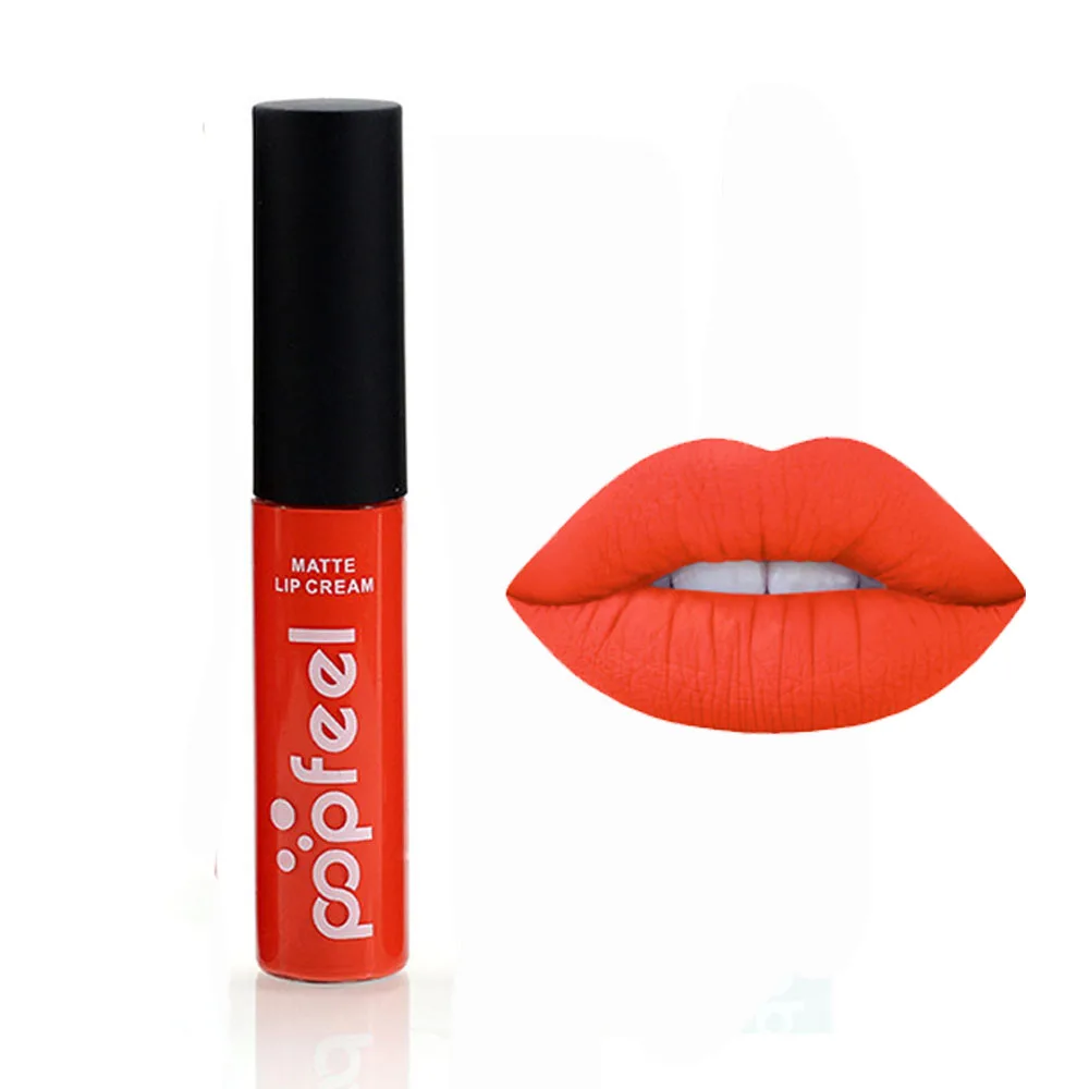 

Popfeel 1pc Lip Gloss Matte Lipstick Mate Waterproof Long-Lasting Beauty Cosmetic RED VELVEL Lips Tools 12 Colors Makeup A46
