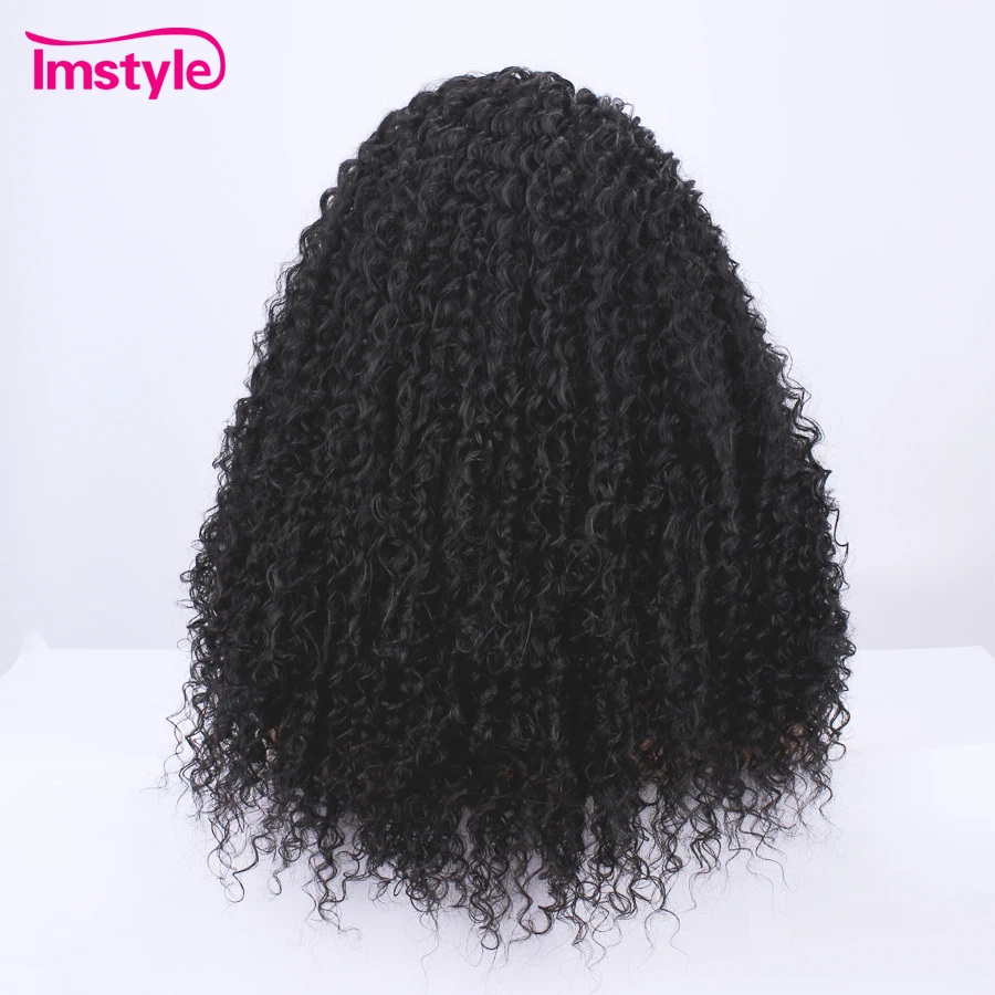Imstyle афро кудрявый парик для женщин черный кружевной передний парик синтетические волосы натуральные длинные парики 180% Плотность Термостойкое волокно
