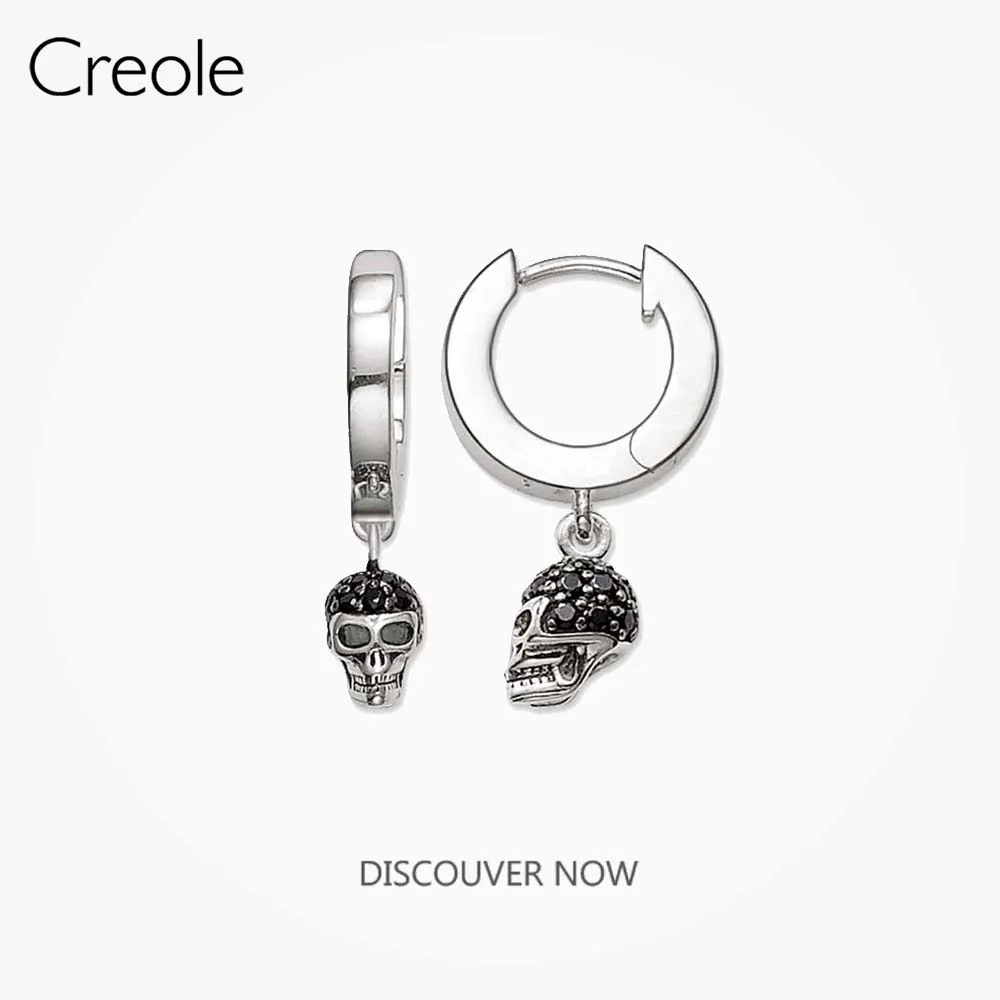 

Hinged Hoops Earrings Skull,2019 Summer Accessories Fashion Jewelry 925 Sterling Silver Rebel Street Punk Gift For Women Men