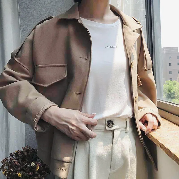 De Femmes Nouvelles Court Casual Pleine Poitrine Pokkets J015 Turn khaki Unique Manches Solide Picture Manteau Automne Oloey2018 Jiacke down Couleur picture Mode axtEt