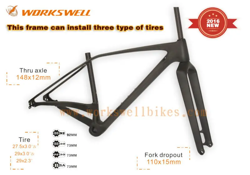 2016 workswell Новое поступление полностью углеродный велосипед mtb рама 29er 27 5 er plus plus.