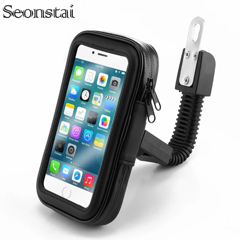 

Waterproof Motorcycle Scooter Rear View Mirror Mount Phone Holder Stand Mount with Water Resistance Zipper Bike Bag 4.7-6.3inch