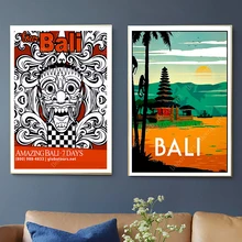 Viaje a Indonesia, Bali, vacaciones de verano, pinturas en lienzo, pared vintage, carteles Kraft, pegatinas de pared recubiertas, decoración del hogar, imagen de regalo