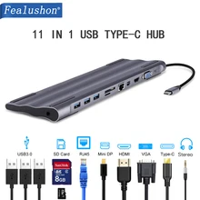 USB C док-станция для ноутбука USB 3,0 HDMI VGA RJ45 PD USB концентратор Fealushon для ноутбука Macbook Pro hp DELL поверхность lenovo samsung