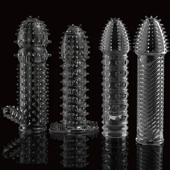Hommes Extensions préservatif pénis manchon réutilisable préservatif élargissement texturé Extender gode gaine préservatifs Sex Toys pour hommes Couples