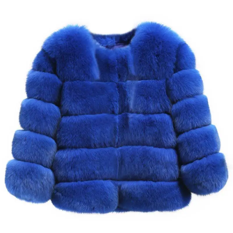 Женская осенне-зимняя высококачественная Толстая короткая куртка из искусственного лисьего меха теплая парка плюс женская куртка - Цвет: Синий