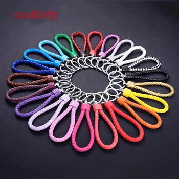 

100pcs/Lot 22 Colors Mixed Leather Braided Rope Keychain DIY Bag Pendant Key Chain Holder Car Keyring