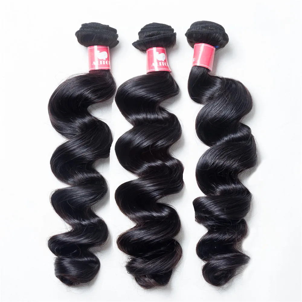 ALITOP Hair Loose Wave Human Hair Bundles Indian Remy Hair Weave Bundles With Closure Remy Hair Extension Natural Color Full End