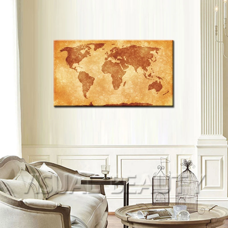 FREE SHIPPING Canvas Wall Art World Map Wall Hanging Decoration