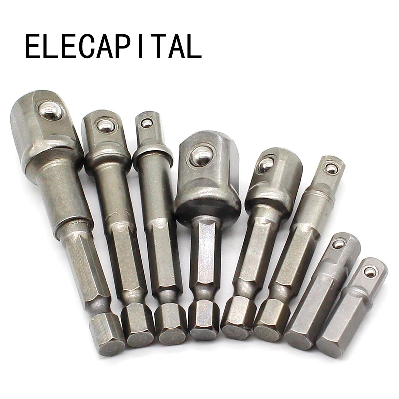 

8 Pcs/set Socket Adapter Power Set Hex Shank to 1/4" 3/8" 1/2" Extension Drill Bits
