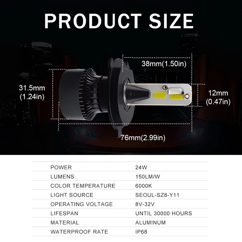 H4 H7 H8 H9 H11 светодиодный фар автомобиля комплект-Safego 24 Вт 3600Lm высокое качество светодиодный чипы Conversion Kit 12 В B6
