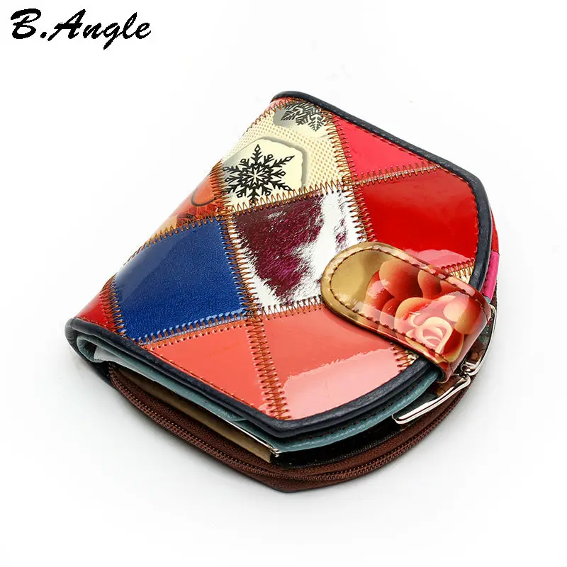 New-candy-color-pattern-joint-wallet-cowhide-genuine-women-wallets-cute-wallet-women-purse-card-holder