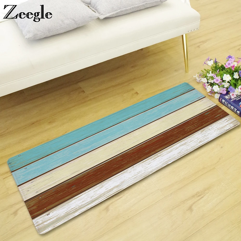 

Zeegle Welcome Floor Mats Wood Printed Bathroom Carpets Doormats Bedroom Mat Tea Table Area Rug Antis-lip Kitchen Rug Foot Mat