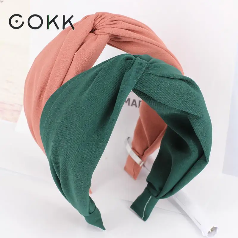 COKK повязки для волос для женщин Дамы корейский стиль сплошной цвет Широкий Крест повязки для волос аксессуары обруч для отдыха