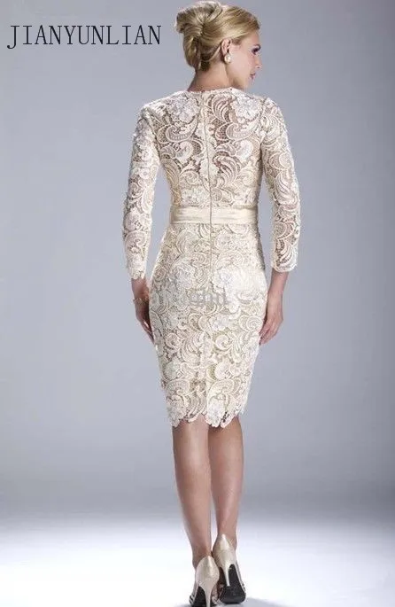 Цвет слоновой кости/цвета шампанского, с длинными рукавами, кружевное короткое платье для матери невесты платье vestido de madrinha