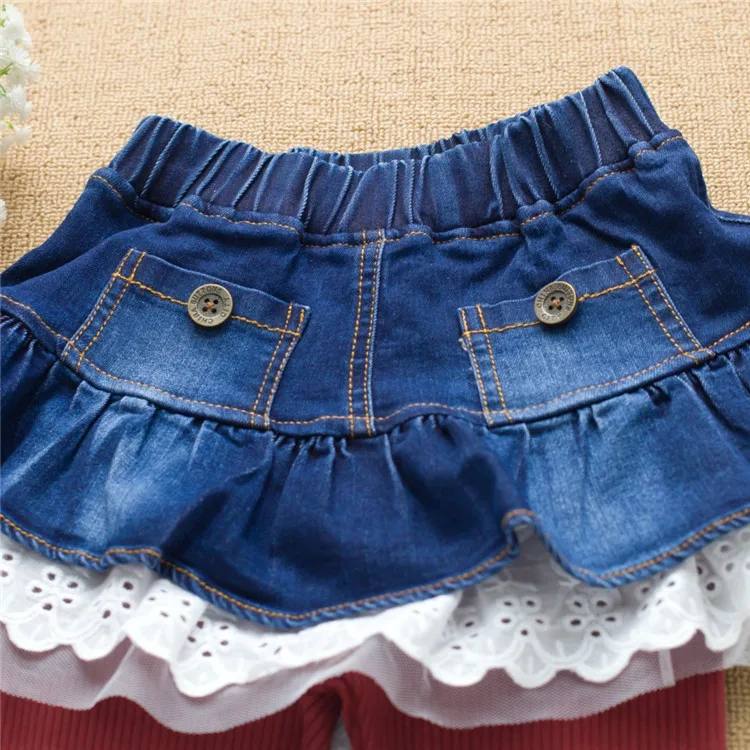 3-8 y kids leggings girls ruffle pants denim skirts lace leggings for girls clothes On Sales spring autumn trousers (9)