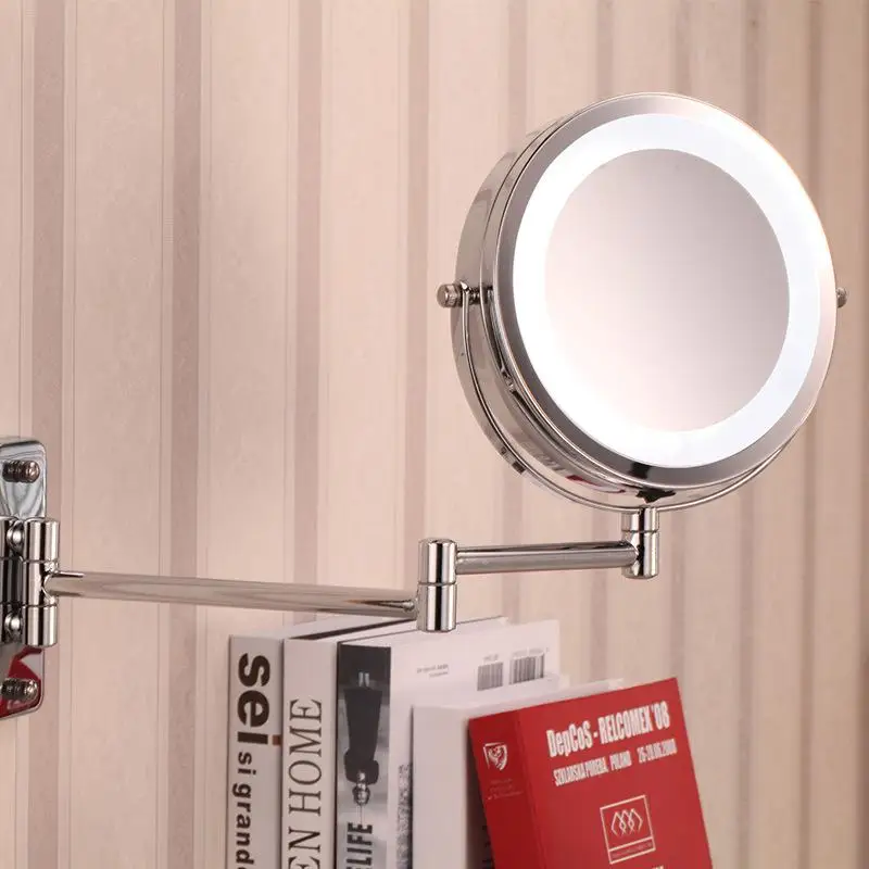 Двухсторонний светодиодный настенный металлический круглый " настенный светильник для ванной комнаты с вращающимся зеркальным зеркалом, светодиодный светильник с подсветкой - Цвет: Silver