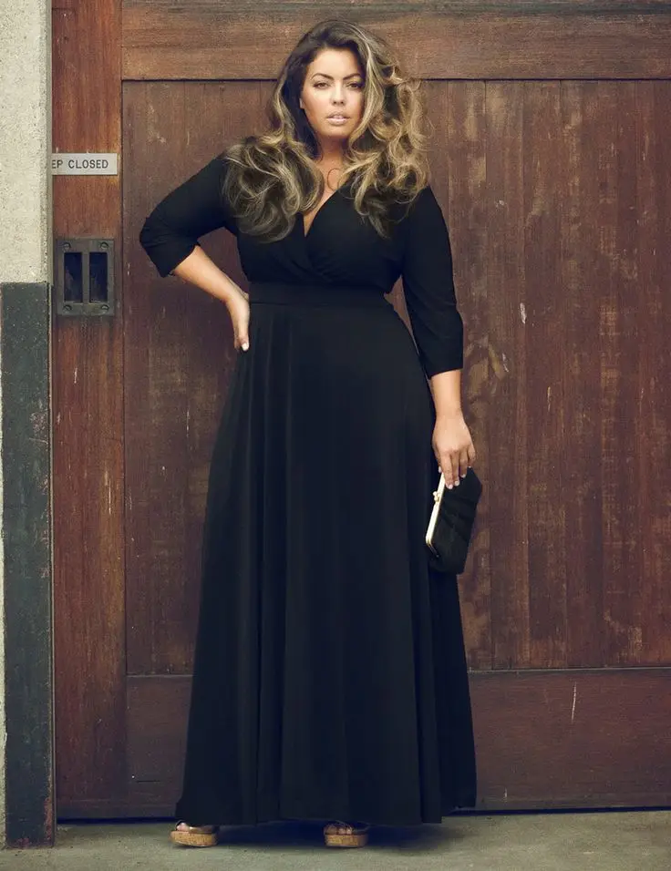Винтажное длинное платье трапециевидной формы, женское повседневное плиссированное платье с v-образным вырезом, женское элегантное офисное платье для работы, женское платье размера плюс - Цвет: Черный