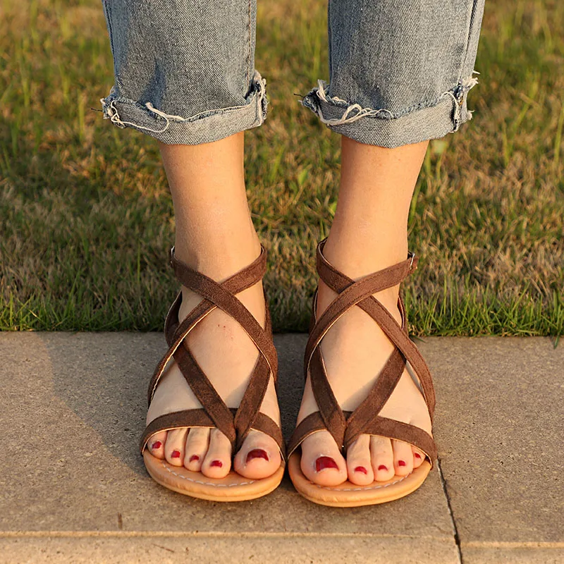 

Round Toe Women Sandals Vintage Flat Sandals Cross Strap Scarpe Donna Elegant Ladies Shoes Women Shoes Gladiator Sandals Women