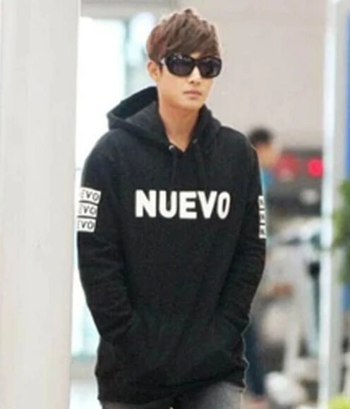

2015 new autumn Kim Hyun Joong same letters printing black grey pullover hoodies for men women casual 100% cotton sudadera S-3XL