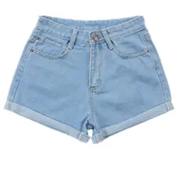 Новинка 2017 Для женщин высокая талия джинсовые шорты женские летние модные свободные большие размеры керлинг тонкий синий лето Для женщин