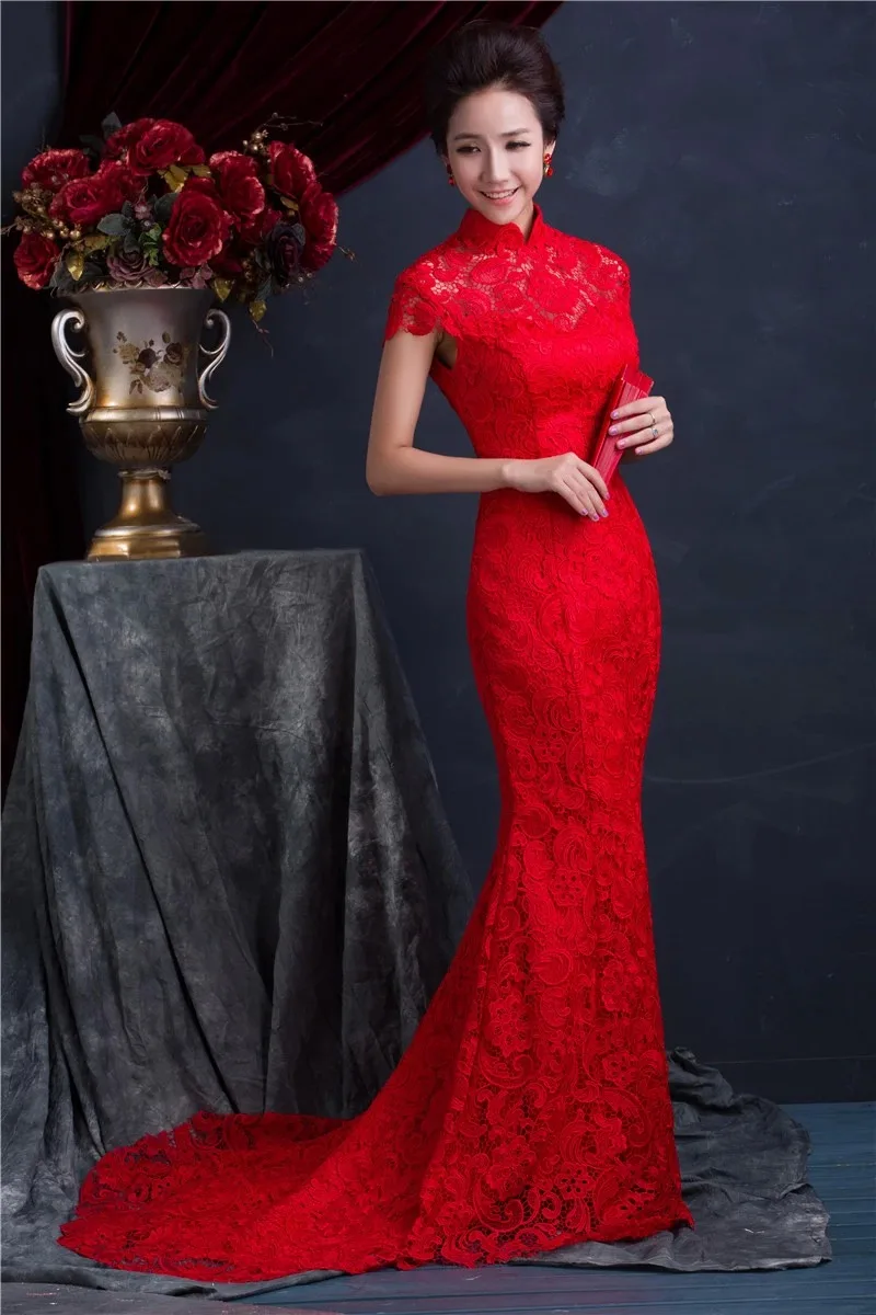 Women's Royal Blue Trailing Strapless Qipao Evening Dresses Chinese Traditional Brocade Long Mermaid Backless Plus Size 3XL  (60)