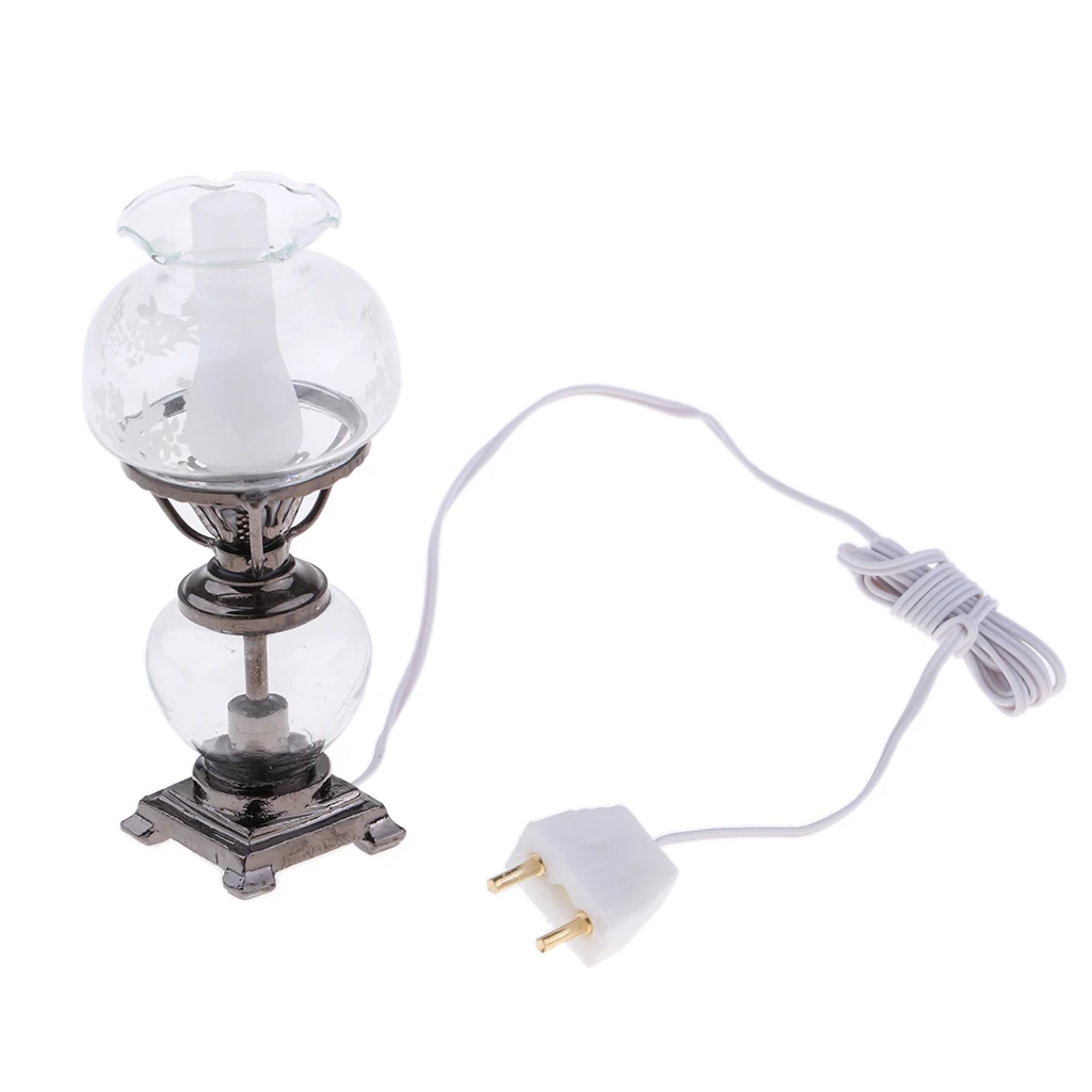 1:12 Dollhouse Miniature Modern Floral 2-Layer Bedside Table Desk LED Lamp Night Light Mini Doll House Decor, 9V-12V