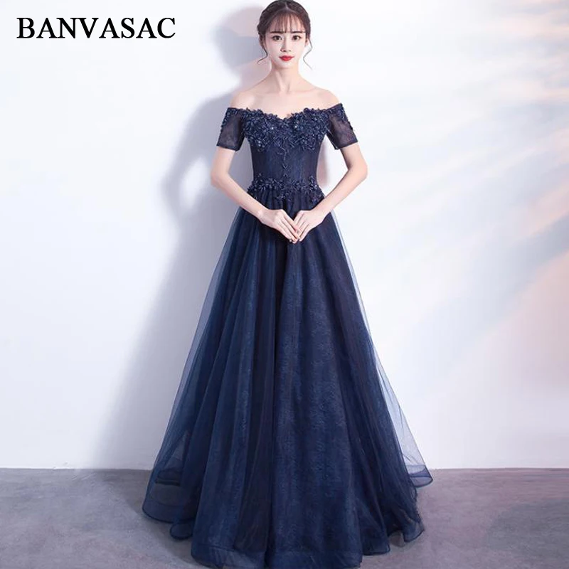 

BANVASAC 2018 Beading Sweetheart Lace Appliques A Line Long Evening Dresses Party Embroidery Backless Prom Gowns